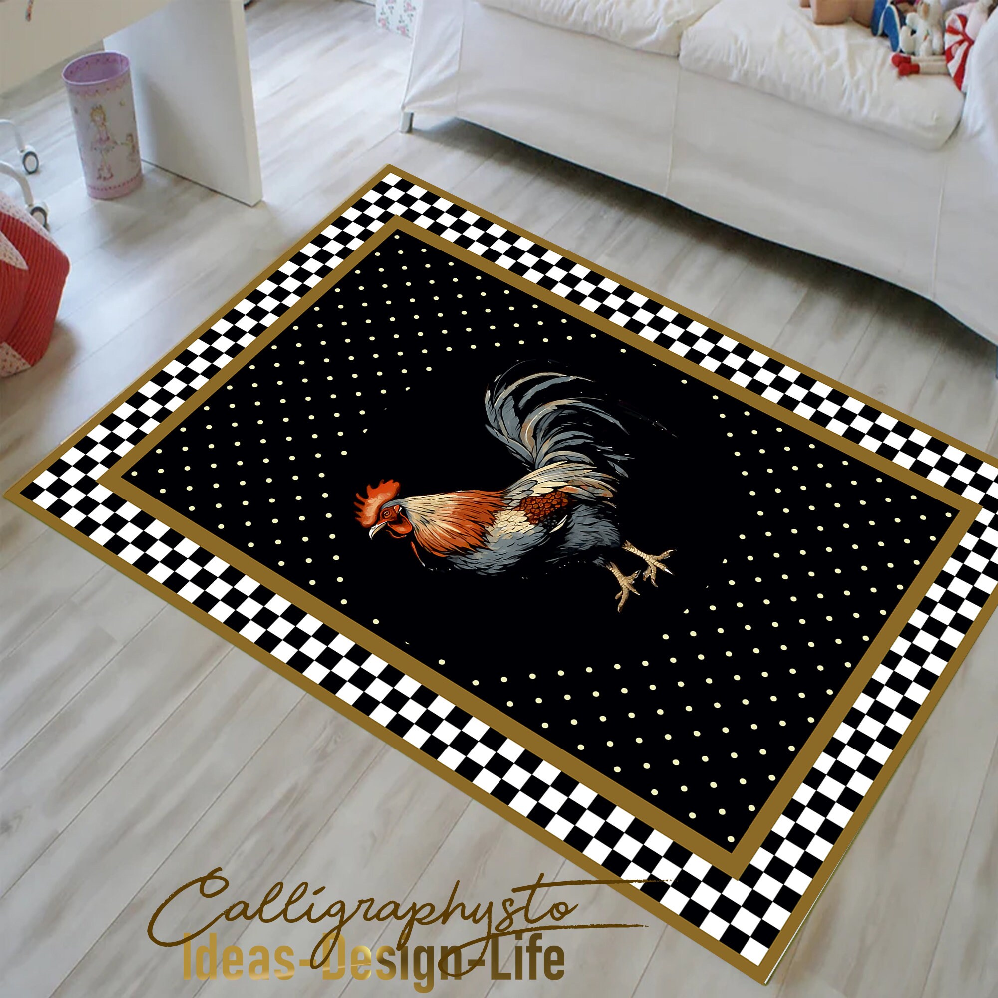 Chicken Area Rug Rooster Area Rug: Checkered Black Chicken Path - Non-slip Floor Mat - Etsy