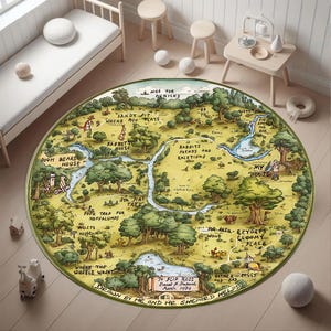 Tapis rond Winnie l'ourson, tapis de jeu rond pour enfants vintage, tapis de salon, tapis de décoration d'intérieur