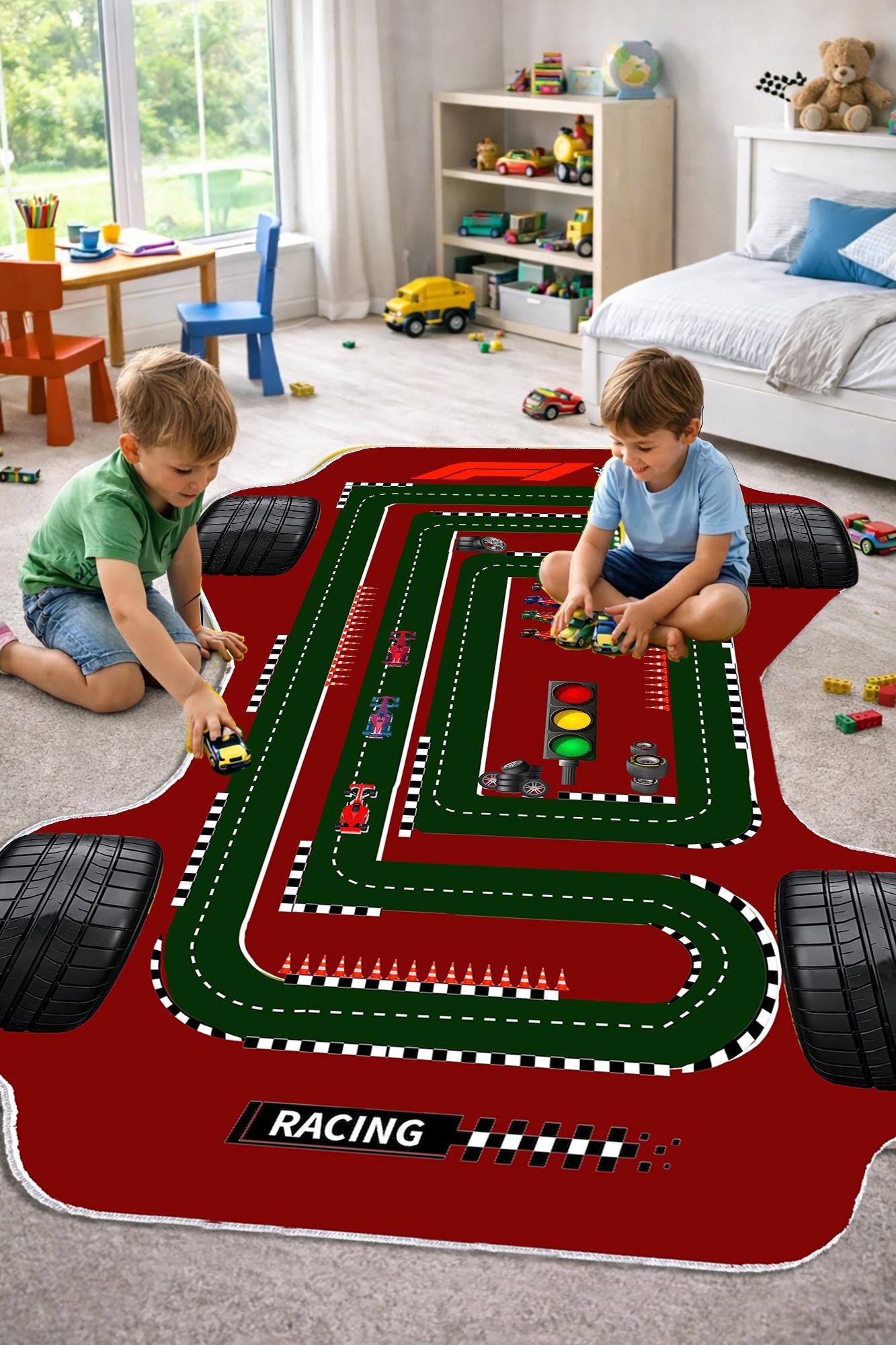 Kids Race Track Rug, Formula Car Design (non-slip, Soft Surface) - Etsy