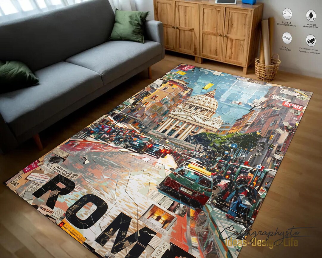 Rome Rust Rug Retro Rome Area Rug: Cityscape Anti-slip Runner, Machine Washable - Etsy