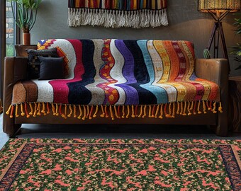 Botanical Accent Rug: Bohemian Earth Tone Floor Mat