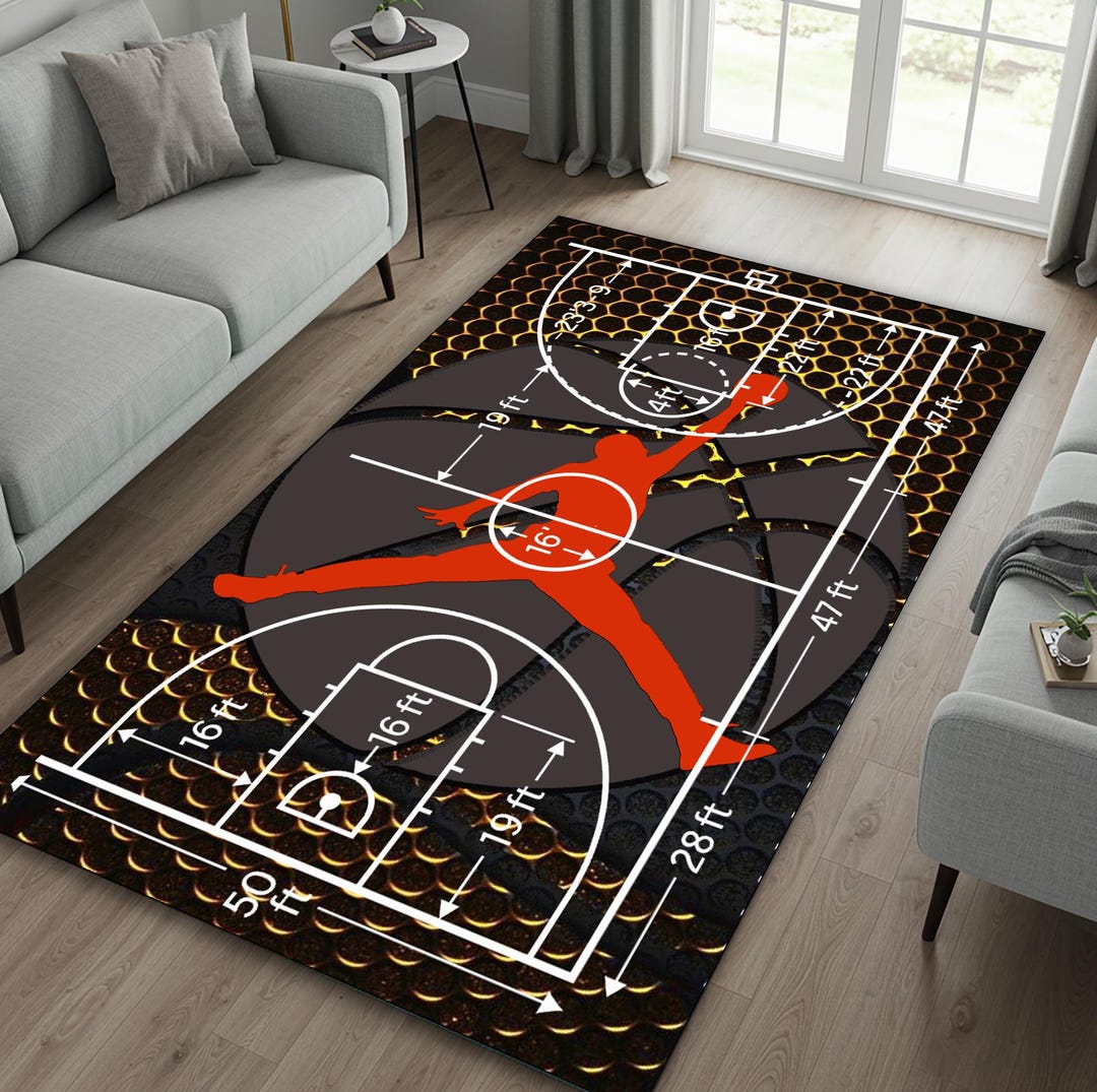 Nba Outdoor Rugs Basketball Rug: Vibrant Neon Colors, Soft Non-slip Area Mat - Etsy