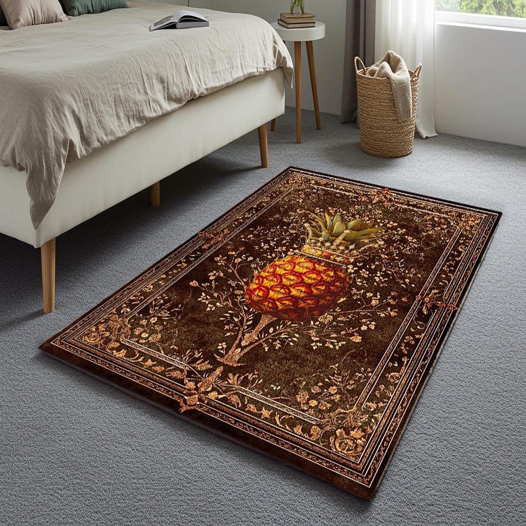Pineaaple Insoired Rug Retro Pineapple Area Rug: 70s Style, Machine Washable - Etsy