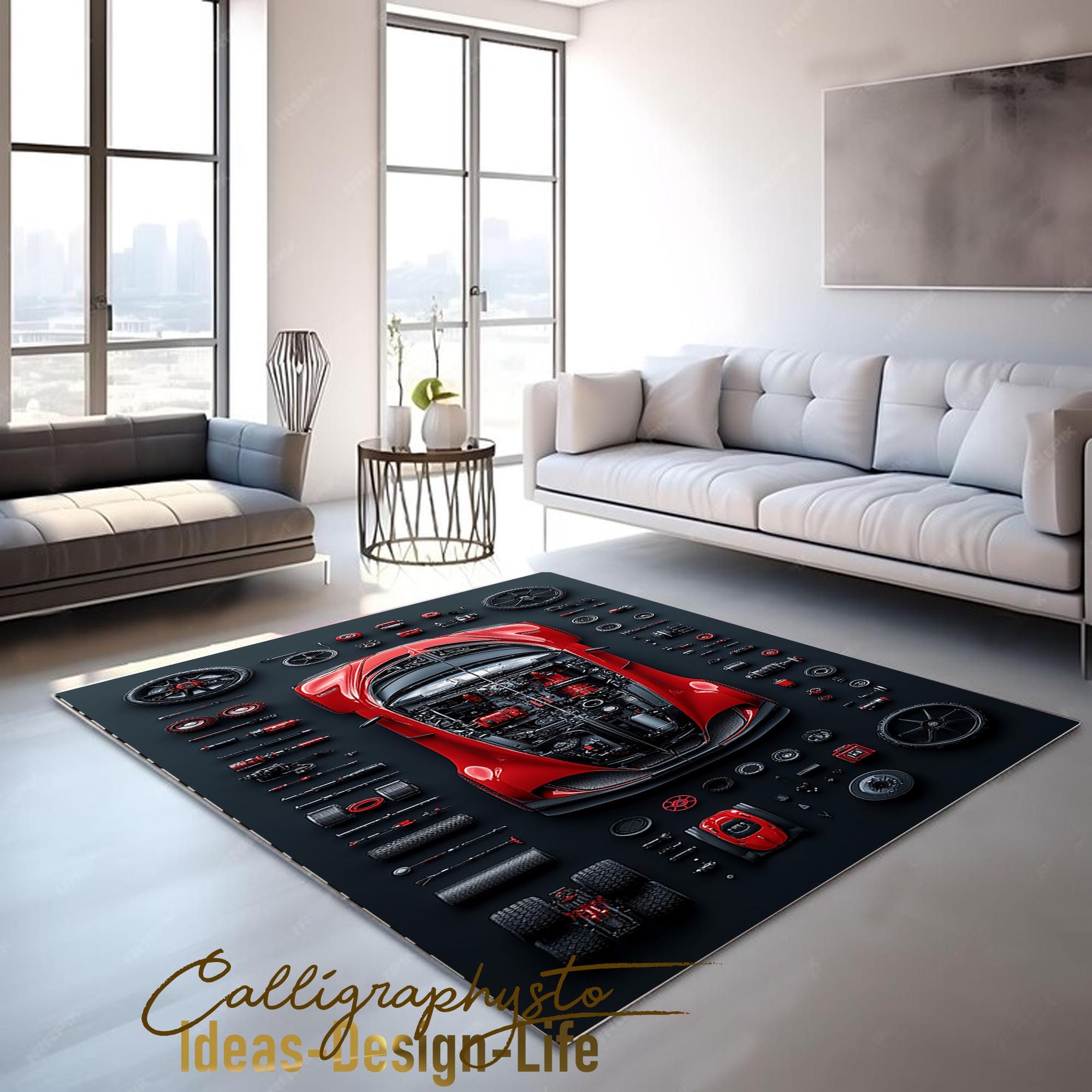 Bugatti Chiron Exploded View Rug: Kids Car Play Mat, Non-slip Base - Etsy