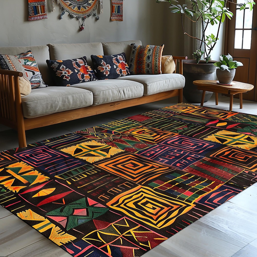 African Safari Area Rug | Afrocentric Ethnic Floor Mat - Etsy