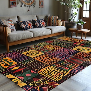 Savannah Teppich|Afrikanischer Läufer|Afrozentrischer rutschfester Teppich|Safari Ethnische Bodenkunst|Maschinenwaschbarer Teppich|Geschenk für Zuhause