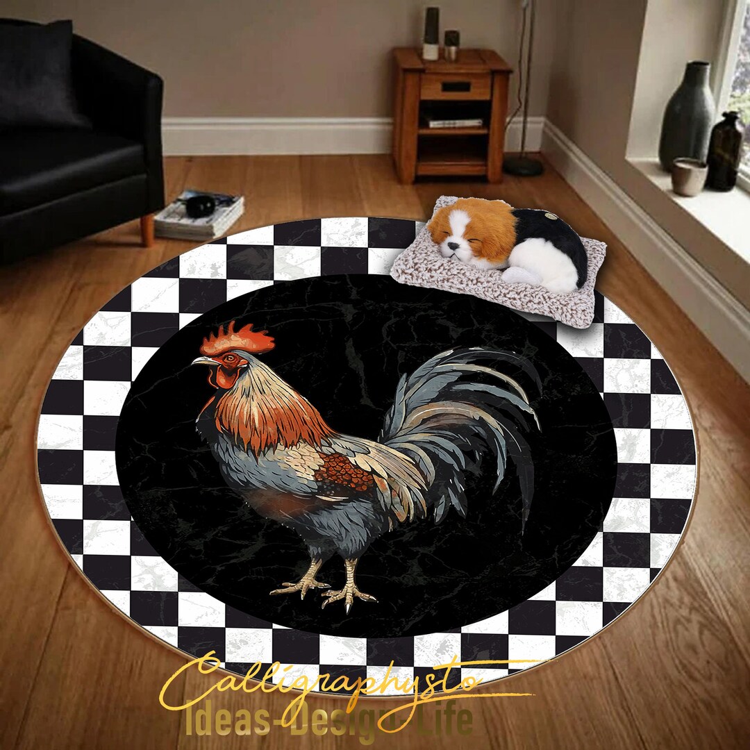 Rooster Round Rug: Vintage Farmhouse Chicken Floor Mat - Etsy