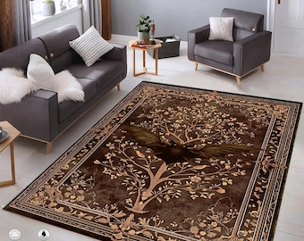 Gothic Bat Rug: Purple Rococo Washable Bedroom Decor