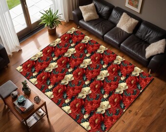 Botanical Accent Rug: Bohemian Red Floral Floor Mat