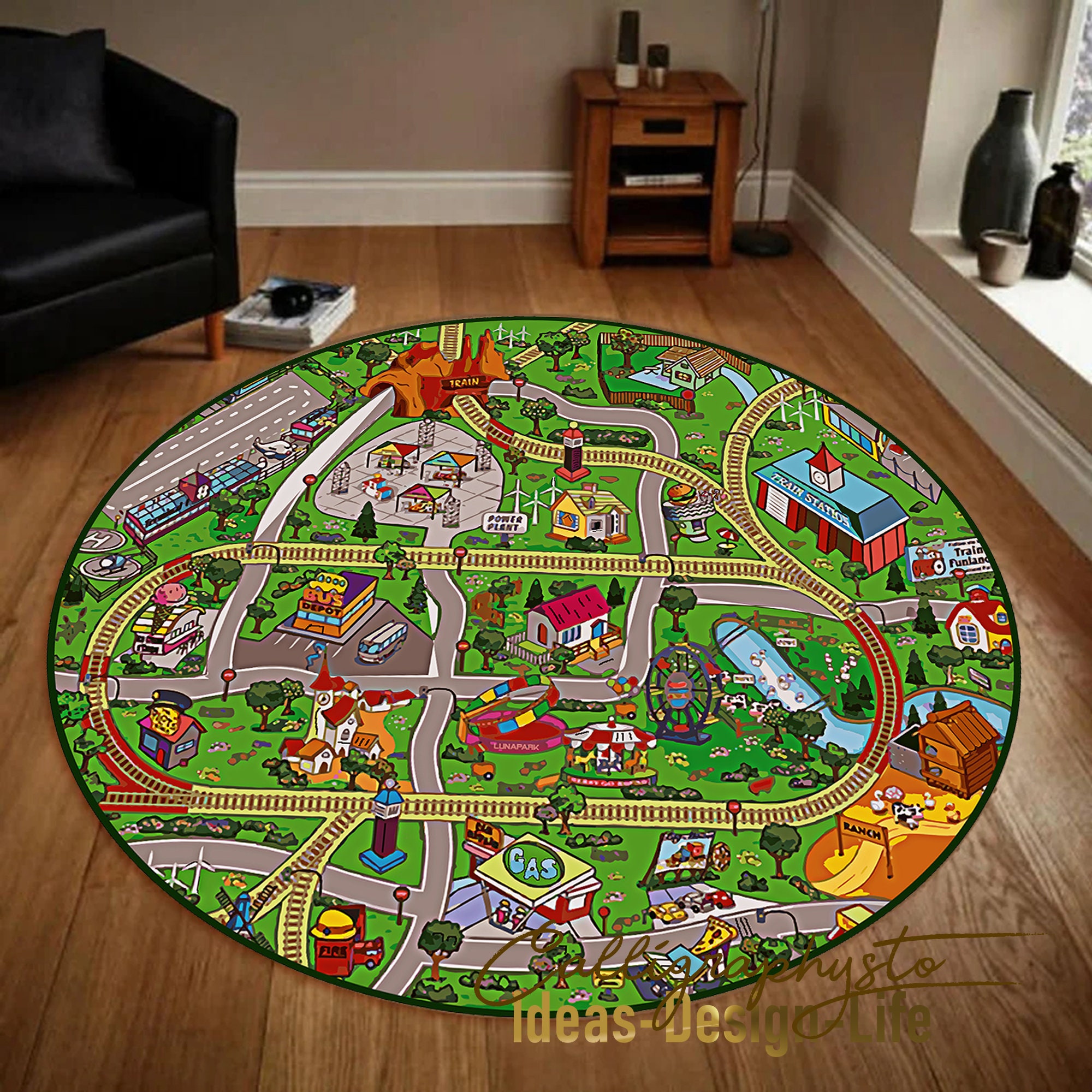 EFINNY Kids Rug Car Rugs Play Mat Carpet For Kids Toy Cars For Playroom