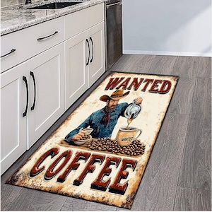 Coffee Themed Kitchen Rug, Runner Non-Slip Washable Carpet, Kitchen Runner Carpet Mat