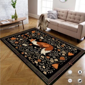 Gothic Fox Rug: Vintage William Morris Style, Dark Academia Decor image 4