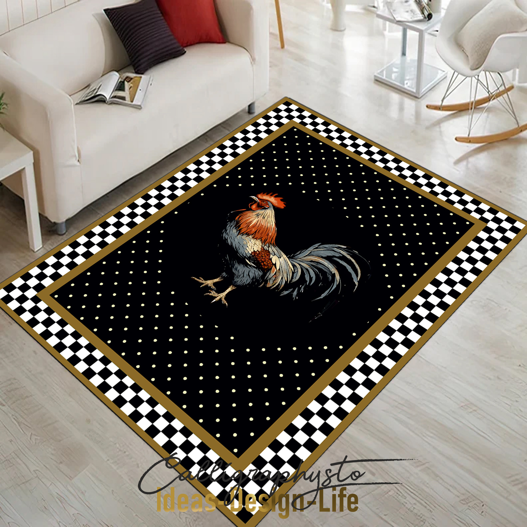 Chiken Rugs Rooster Area Rug: Checkered Black Chicken Path - Non-slip Floor Mat - Etsy