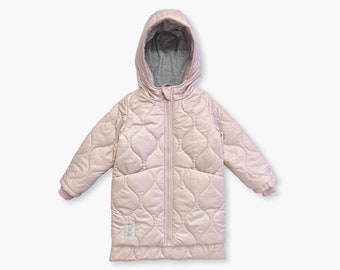minimalist Girl's Diamond Quilted COTTON Lined Midi Length Puffer Coat LIGHTWEIGHT Pink baby pink
