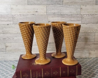 Betty Utley Ice Cream Cone Sundae Cups  Set of 4 Japan Sugar Waffle 1970s vintage