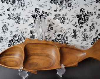 Carved Wood Serving Tray Fish Leilani Monkey Pod Wood Philippines MCM 20”