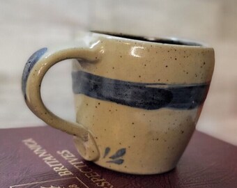 Rowe Pottery Mug Salt Glaze Stoneware Blue 1993 Souvenier Burgois Pig Cafe Chi