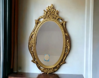 Syroco mirror gold Hollywood regency Floral Scroll Ornate Original Label 1965