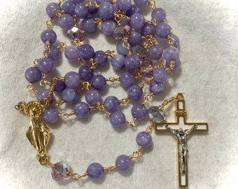 Lavender hand made rosary Chalcedony beads,