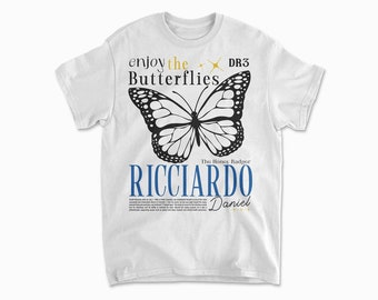 Ricciardo T-Shirt, Inspired Enjoy The Butterflies Design, Unisex Cotton Tee for Motorsports Fans, Racing Driver Apparel & Gift
