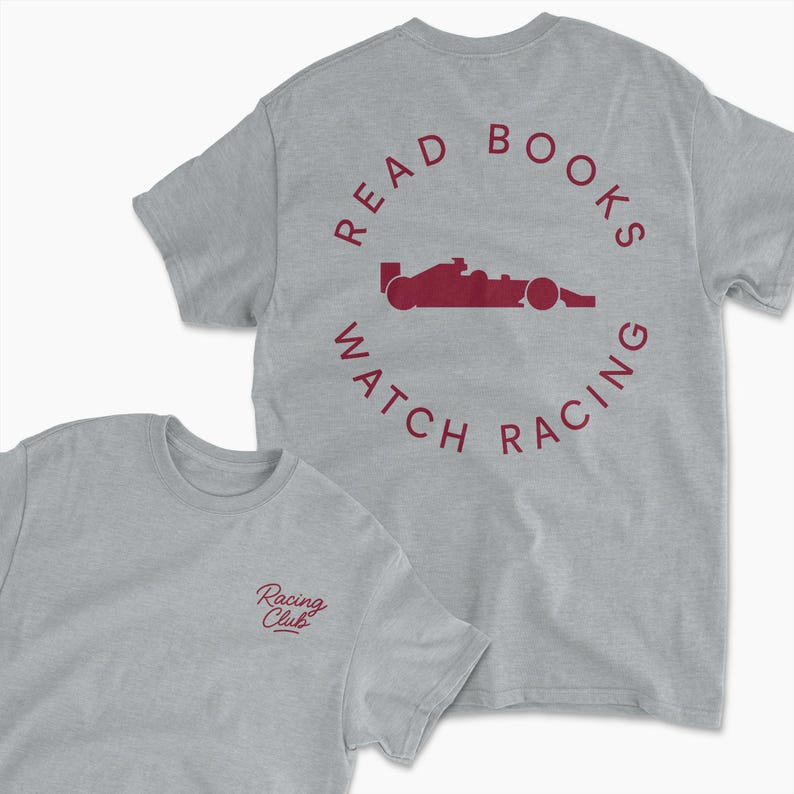 sport grey read book watch f1 inspired t-shirt | retro motorsports graphic tee for racing fans, team apparel