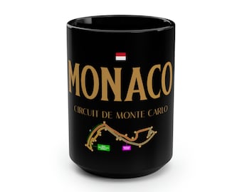 Monaco Mug | 15oz Racing Track Coffee Mug Black | Inspired Monte Carlo Gift for Office Coworker  | Motorsport Tea Cup