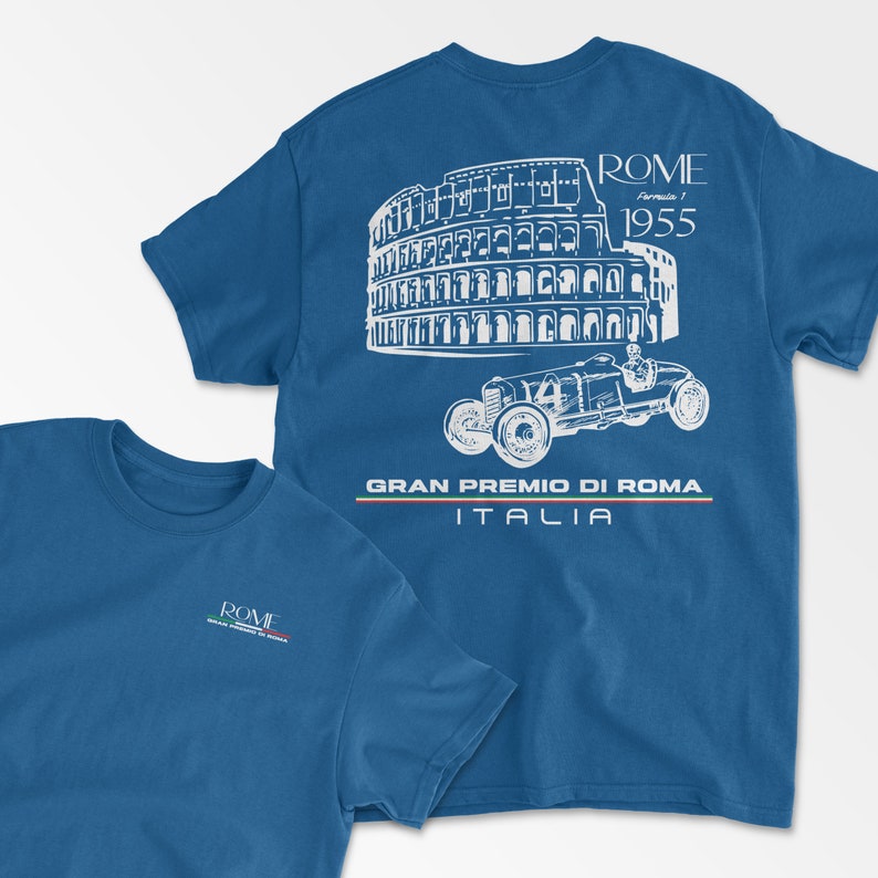 Royal Blue Italy Rome T-Shirt Inspired Retro Motorsport Apparel Grand Prix Italian Racing Circuit Retro Racing Shirt