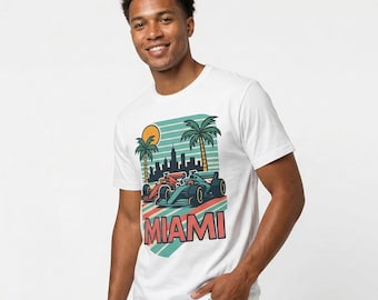 -shirt Miami | T-shirt de circuit de course inspiré des couleurs confortables - Marchandise de sport automobile unisexe en coton pour les fans de course