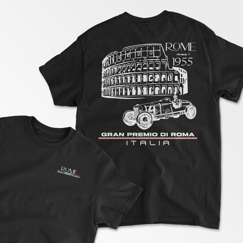 Black Italy Rome T-Shirt Inspired Retro Motorsport Apparel Grand Prix Italian Racing Circuit Retro Racing Shirt