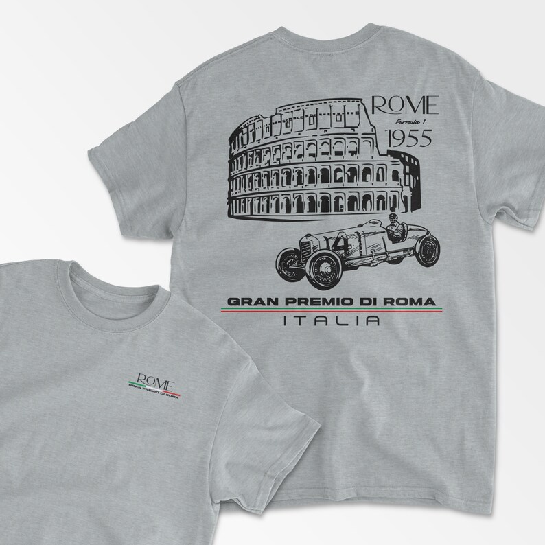Sport Grey Italy Rome T-Shirt Inspired Retro Motorsport Apparel Grand Prix Italian Racing Circuit Retro Racing Shirt