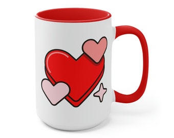 Two Tone Heart Love Coffee Mug 15oz - Cute Valentine’s Day Gift for Couples, Romantic Coffee Cup for Him and Her