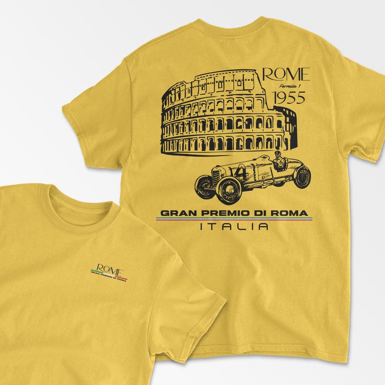 Daisy Yellow Italy Rome T-Shirt Inspired Retro Motorsport Apparel Grand Prix Italian Racing Circuit Retro Racing Shirt
