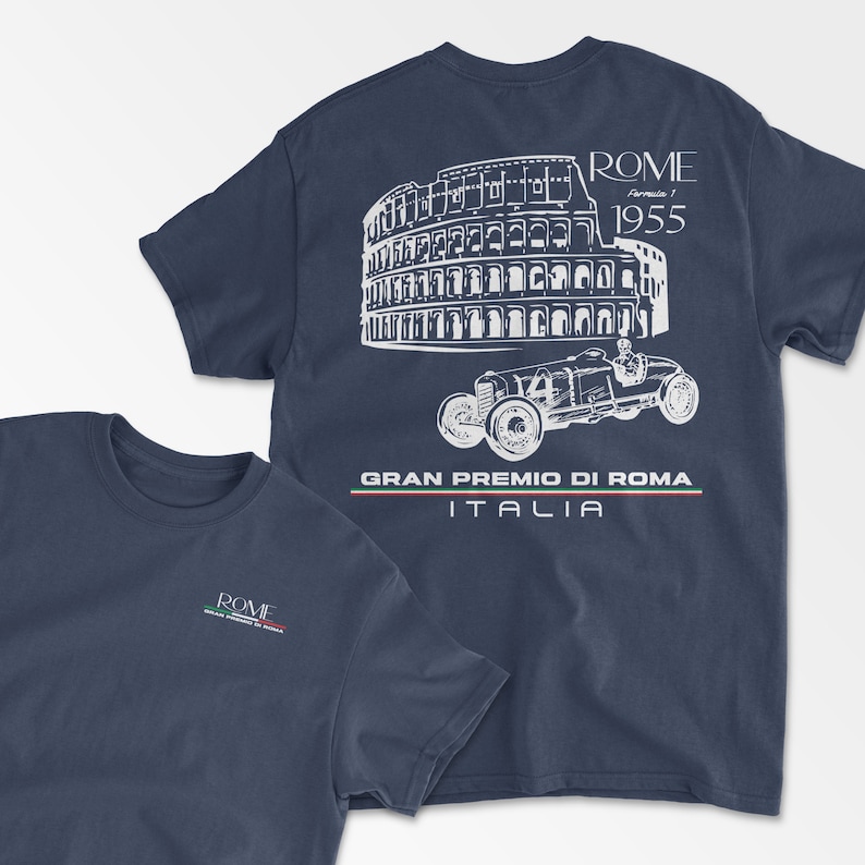 Navy Blue Italy Rome T-Shirt Inspired Retro Motorsport Apparel Grand Prix Italian Racing Circuit Retro Racing Shirt