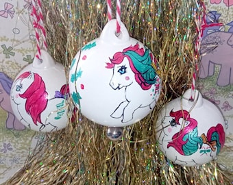 Christmas Baubles - My Little pony inspired, hand-painted, hanging decorations. OOAK gift for Christmas. Great for MLP fans. Unique design.