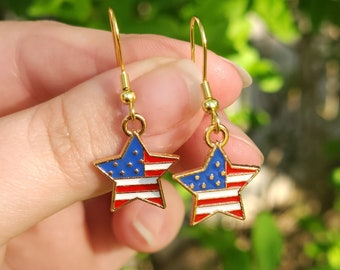 Patriotic Earrings | American Flag Earrings | Star Earrings | Holiday Earrings | Memorial Day Jewelry | Fourth of July Earrings