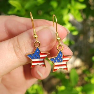 Patriotic Earrings American Flag Earrings Star Earrings Holiday Earrings Memorial Day Jewelry Fourth of July Earrings image 1