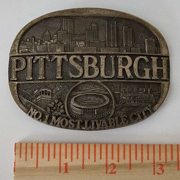 Pittsburgh Steeler and Pirates Brass Belt Buckle Picturing the 3 Rivers Stadium