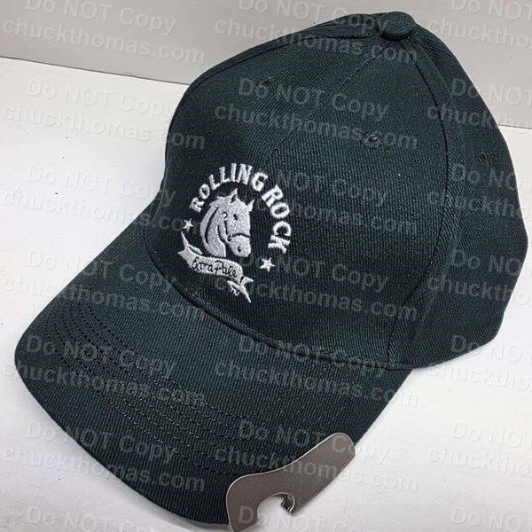 Rolling Rock Dark Hunter Green NEW Ball Cap With a Bottle Opener on the Brim !