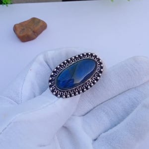 Natural Labradorite Ring | Silver plated Ring | Gemstone Ring | Designer Ring | Oval Ring |Gift For Her | Labradorite  Jewelry