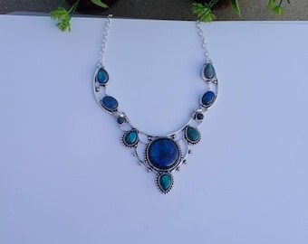 Natural Labradorite Necklace | Silver plated Necklace | Statement Necklace | Gemstone Necklace |  Labradorite Necklace Jewelry