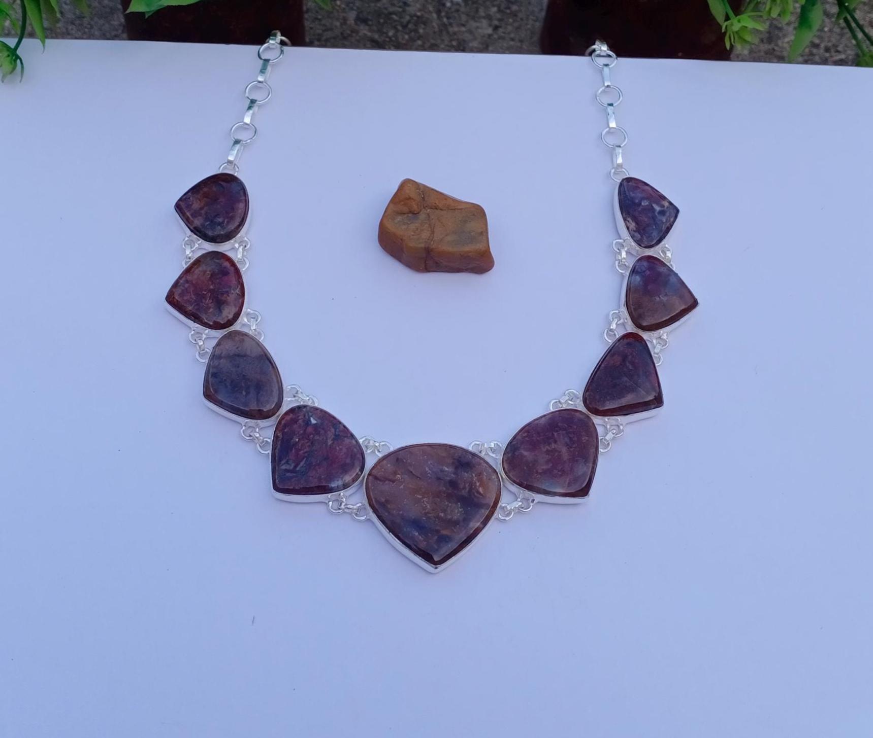 Beautiful Crazy Lace Agate Necklace | Silver Plated Necklace