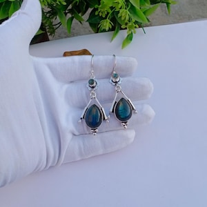 Natural Labradorite earring | Handmade Silver plated earring | Statement earring | Women earring | Dainty earring | Labradorite Jewelry