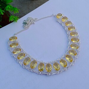 Lindo colar de pedra de vidro hidro citrino, colar minimalista, colar banhado a prata 925, colar de designer, presente para irmã
