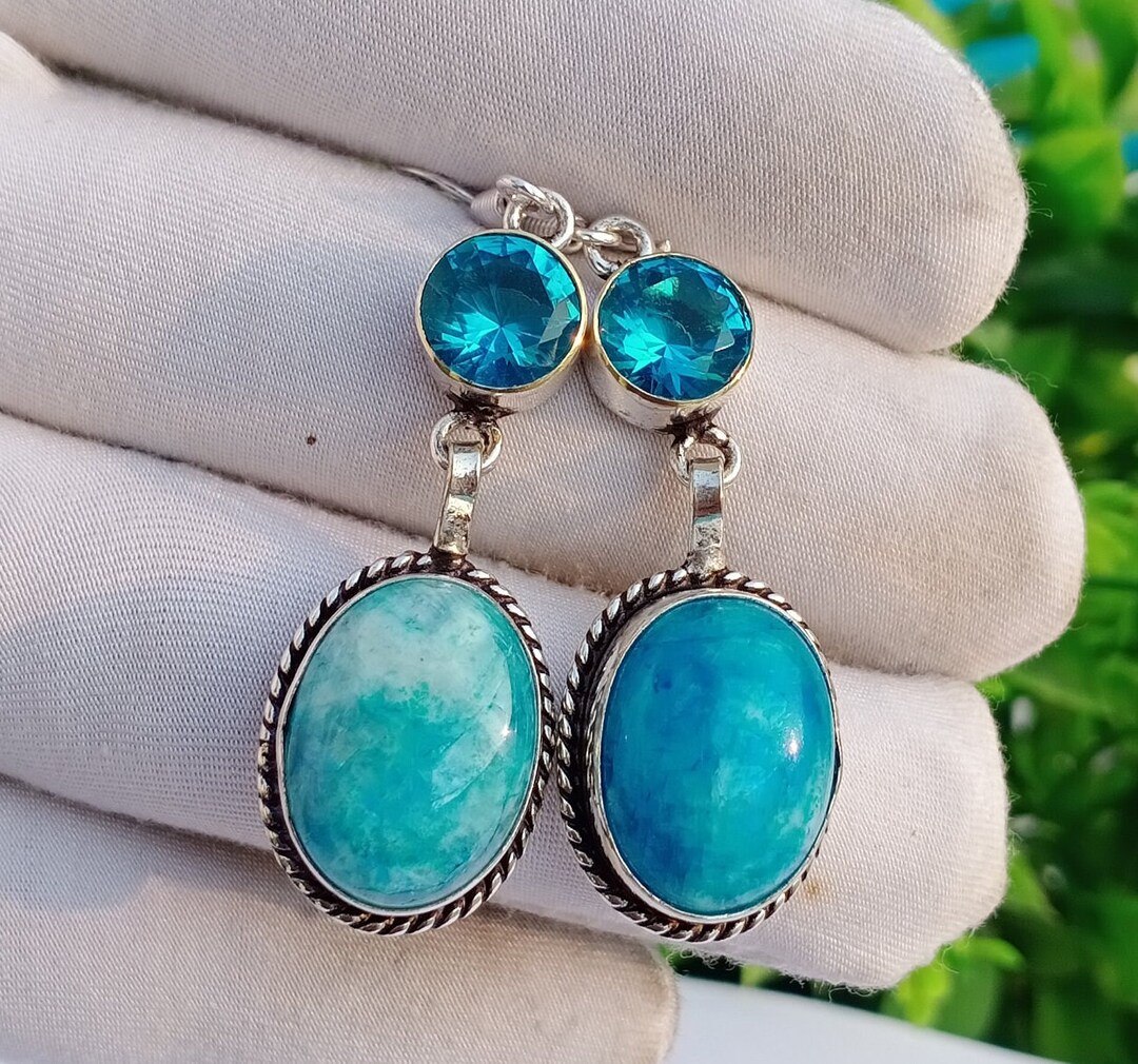 Natural Color Moonstone Earring Silver Plated Earring Blue Etsy