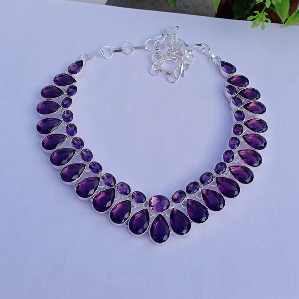 Beautiful Amethyst Hydro Glass  Necklaces | 925 Silver plated Necklaces | Designer Necklaces | Purple Necklaces | Gift For Wife