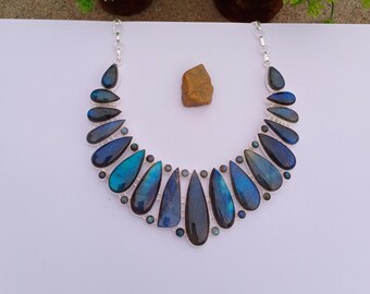 Natural Labradorite Necklace | Silver plated Necklace | Statement Necklace | Labradorite Stone | Christmas Gift | Labradorite Jewelry