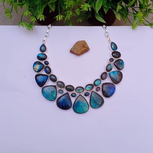 Natural Labradorite Necklace | Silver plated Necklace | Gemstone Necklace | Statement Necklace | Labradorite Stone | Labradorite Jewelry