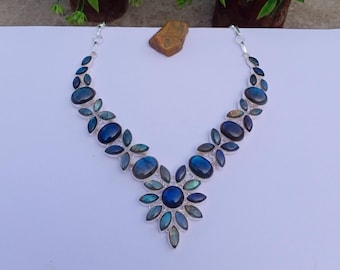 Natural Labradorite Necklace | 925 Silver plated Necklace | Statement Necklace | Labradorite Stone | Gift For Her  | Labradorite Jewelry
