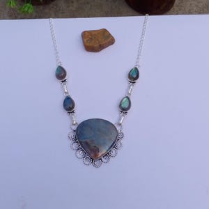 Natural Labradorite Necklace | 925 Silver plated Necklace | Statement Necklace | Christmas Gift | BOHO Necklace | Labradorite Jewelry