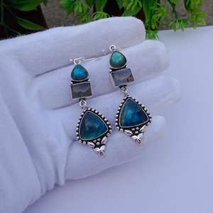 Natural Labradorite Earring | Silver plated earring | Christmas Gift earring | Statement Labradorite Gemstone Earring | Labradorite Jewelry